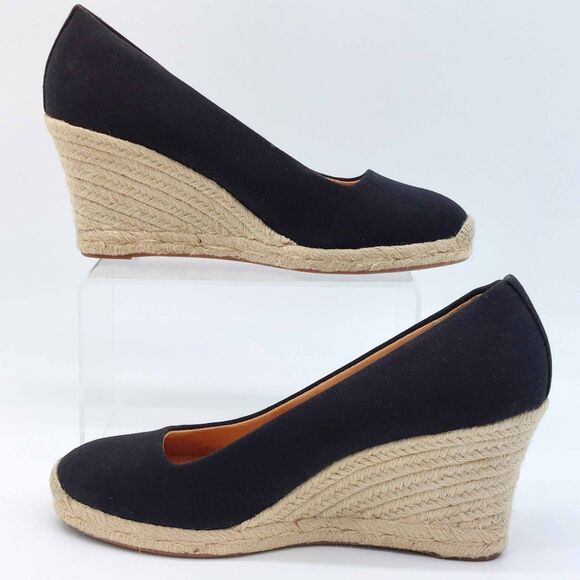 J.Crew Black Canvas Espadrille Wedge Heels Size 7.5 - Picture 5 of 10